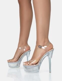 Maxine Nude Perspex Barely There Round Toe Platform Stiletto Heels -LoafLuxe Shop 771A1638