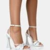 Opulence White Pu Diamante Strappy Square Toe Flared Block Heels -LoafLuxe Shop 771A1646copy