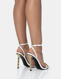 Link Up White Barely There Pointed Toe Stiletto Chain Heels 9 Link Up White Barely There Pointed Toe Stiletto Chain Heels -LoafLuxe Shop 771A1655