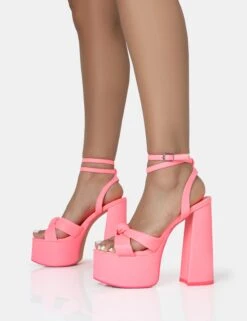 Leo Edition Neon Pink Round Toe Platform Block Heels -LoafLuxe Shop 771A1669