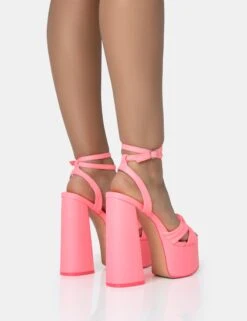 Leo Edition Neon Pink Round Toe Platform Block Heels -LoafLuxe Shop 771A1671
