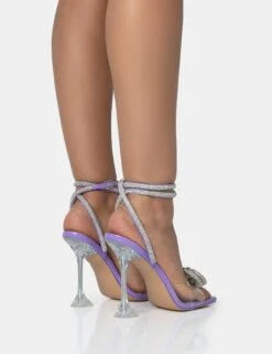 Glimmer Purple Patent Wrap Around Diamante Bow Square Toe Heels -LoafLuxe Shop 771A1675