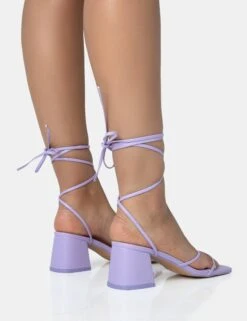Casey Lilac Strappy Lace Up Square Toe Low Block Heel Sandals -LoafLuxe Shop 771A1704