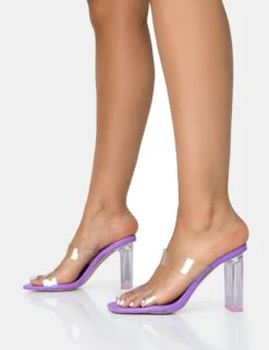Niamh Lilac Pu Double Strap Perspex Block Heel Mules -LoafLuxe Shop 771A1723