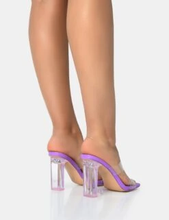 Niamh Lilac Pu Double Strap Perspex Block Heel Mules -LoafLuxe Shop 771A1725