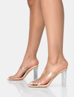 Niamh Nude Patent Double Strap Perspex Block Heel Mules -LoafLuxe Shop 771A1727