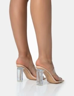 Niamh Nude Patent Double Strap Perspex Block Heel Mules -LoafLuxe Shop 771A1729