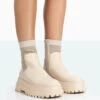 Paloma Nude Boucle Knit Platform Chunky Sole Sock Ankle Boots -LoafLuxe Shop 771A1755