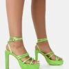 Viola Lime Satin Strappy Square Toe Platform Flat Block Heels -LoafLuxe Shop 771A1771copy
