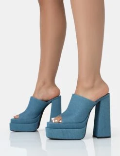 Skyhigh Denim Chunky Platform High Heeled Mules -LoafLuxe Shop 771A1787