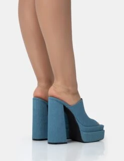 Skyhigh Denim Chunky Platform High Heeled Mules -LoafLuxe Shop 771A1789