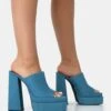 Skyhigh Denim Chunky Platform High Heeled Mules -LoafLuxe Shop 771A1790copy