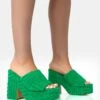 Wavez Green Terry Towelling Round Toe Platform Block Heel Mules -LoafLuxe Shop 771A1802copy
