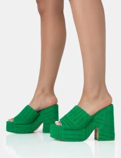 Wavez Green Terry Towelling Round Toe Platform Block Heel Mules 8 Wavez Green Terry Towelling Round Toe Platform Block Heel Mules -LoafLuxe Shop 771A1803