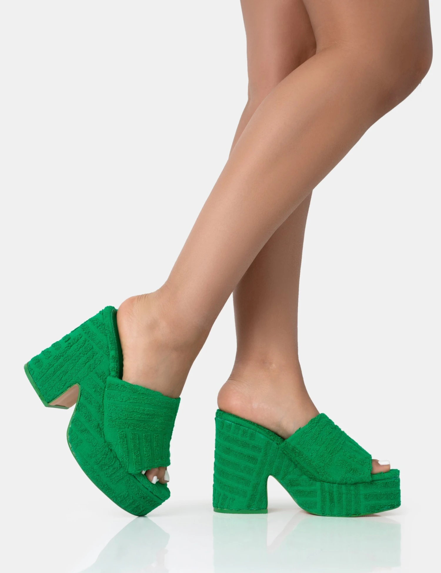 Wavez Green Terry Towelling Round Toe Platform Block Heel Mules 4 Wavez Green Terry Towelling Round Toe Platform Block Heel Mules - Image 2