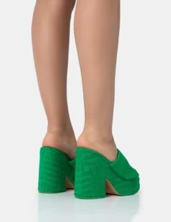 Wavez Green Terry Towelling Round Toe Platform Block Heel Mules 9 Wavez Green Terry Towelling Round Toe Platform Block Heel Mules -LoafLuxe Shop 771A1805