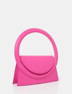 The Top Handle Bright Pink Pu Circlur Handle Grab Bag -LoafLuxe Shop 771A1900