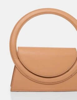 The Top Handle Tan Pu Circlur Handle Grab Bag -LoafLuxe Shop 771A1902