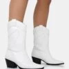 Howdy White Pu Pointed Toe Western Cowboy Block Ankle Boots -LoafLuxe Shop 771A1918copy