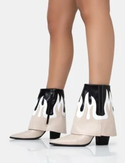 Jackson Black & Nude Flame Fold Over Pointed Toe Western Ankle Boots -LoafLuxe Shop 771A1923copy