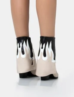 Jackson Black & Nude Flame Fold Over Pointed Toe Western Ankle Boots -LoafLuxe Shop 771A1925copy