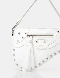 The Fox White Croc Studded Saddle Shoulder Bag -LoafLuxe Shop 771A1975