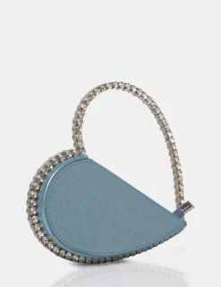 The Zee Ice Blue Metallic Diamante Love Heart Grab Bag -LoafLuxe Shop 771A1979