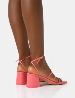 Dayla Coral PU Strappy Square Toe Block Mid Heel Sandals -LoafLuxe Shop 771A2007