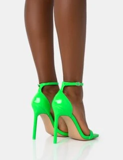 Chaos Neon Lime Patent Square Toe Strappy Barely There Stiletto Heels -LoafLuxe Shop 771A2011