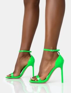 Chaos Neon Lime Patent Square Toe Strappy Barely There Stiletto Heels -LoafLuxe Shop 771A2012