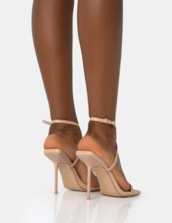 Amy Nude Strappy Barely There Square Toe Stiletto Heels -LoafLuxe Shop 771A2019