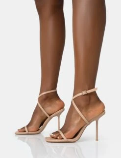 Amy Nude Strappy Barely There Square Toe Stiletto Heels -LoafLuxe Shop 771A2020