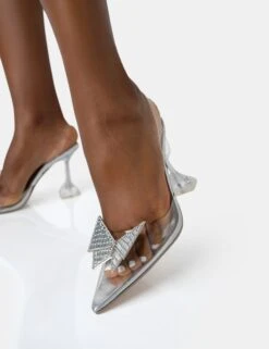 Stormi Silver Metallic Butterfly Diamante Slingback Pointed Court Stiletto Heels -LoafLuxe Shop 771A2025