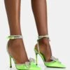Midnight Neon Lime Satin Wrap Around Bow Pointed Toe Court Heels -LoafLuxe Shop 771A2034copy