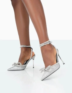 Midnight Silver Glitter Wrap Around Diamante Bow Pointed Toe High Heel 8 Midnight Silver Glitter Wrap Around Diamante Bow Pointed Toe High Heel -LoafLuxe Shop 771A2051