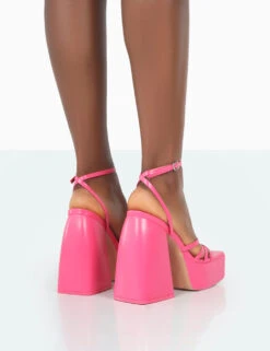 Amerie Pink Patent Chunky Square Toe Platform Block Heels -LoafLuxe Shop 771A2068
