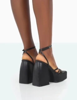 Amerie Black PU Chunky Square Toe Platform Block Heels -LoafLuxe Shop 771A2071