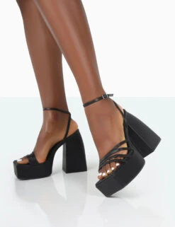Amerie Black PU Chunky Square Toe Platform Block Heels -LoafLuxe Shop 771A2072