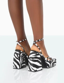 Amerie Zebra Grain Chunky Square Toe Platform Block Heels -LoafLuxe Shop 771A2075