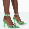 Azealia Neon Green Sparkly Diamante Wrap Around Bow Pointed Court Heels -LoafLuxe Shop 771A2098