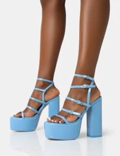 Flawless Baby Blue Patent Buckle Strap Round Toe Platform Block Heels -LoafLuxe Shop 771A2176