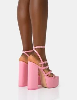 Flawless Baby Pink Patent Buckle Strap Round Toe Platform Block Heels -LoafLuxe Shop 771A2179