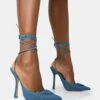 Vada Blue Denim Slingback Lace Up Pointed Court Stiletto Heels -LoafLuxe Shop 771A2184