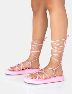 Babygirl Baby Pink Flatform Lace Up Sandals -LoafLuxe Shop 771A2315