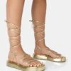 Babygirl Gold Flatform Lace Up Sandals