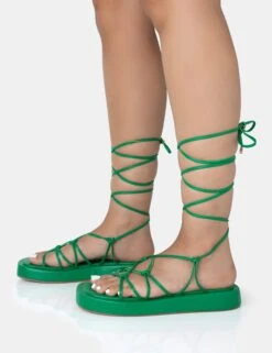 Babygirl Green Flatform Lace Up Sandals -LoafLuxe Shop 771A2326