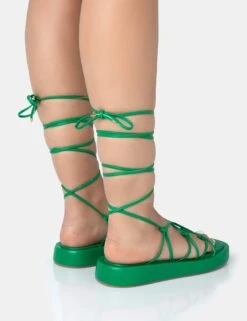 Babygirl Green Flatform Lace Up Sandals -LoafLuxe Shop 771A2328