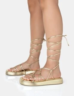 Babygirl Gold Flatform Lace Up Sandals -LoafLuxe Shop 771A2331