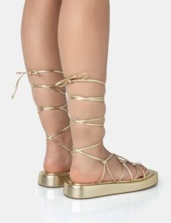 Babygirl Gold Flatform Lace Up Sandals -LoafLuxe Shop 771A2333