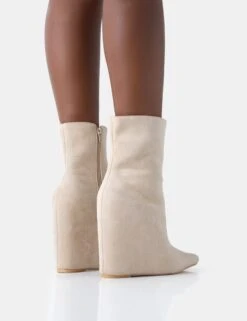 Getaway Beige Faux Suede Wedged Heeled Ankle Boot -LoafLuxe Shop 771A2395